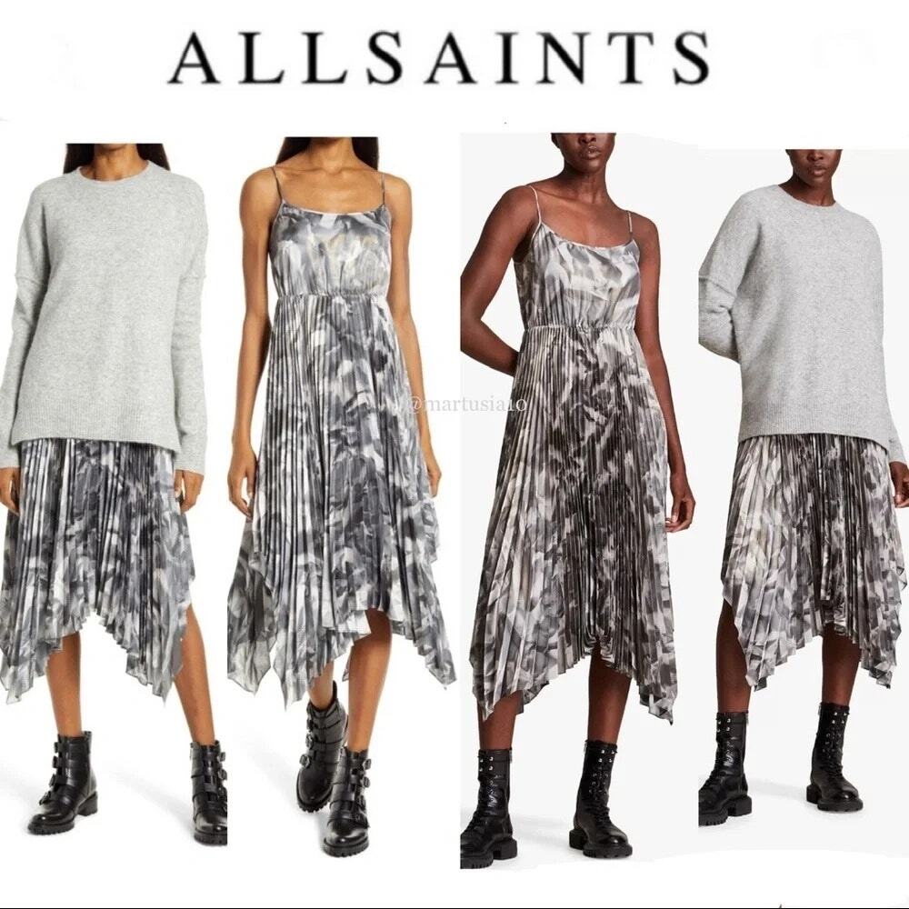 All Saints Womens Lerin Slip Dress Avant Garde Brecon Pleated Handkerchief Small